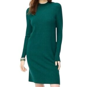 NWT J. Crew Green Wool Blend Sweater Dress. Mock Neck MSRP $110 Extra Soft Sz. S